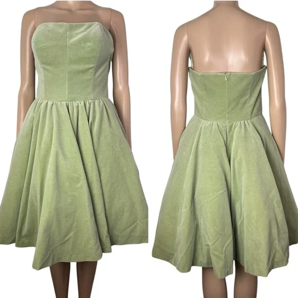 Ted Baker Langley Janini Retro Style Strapless Velvet A-Line Sage Green Dress - Picture 15 of 15